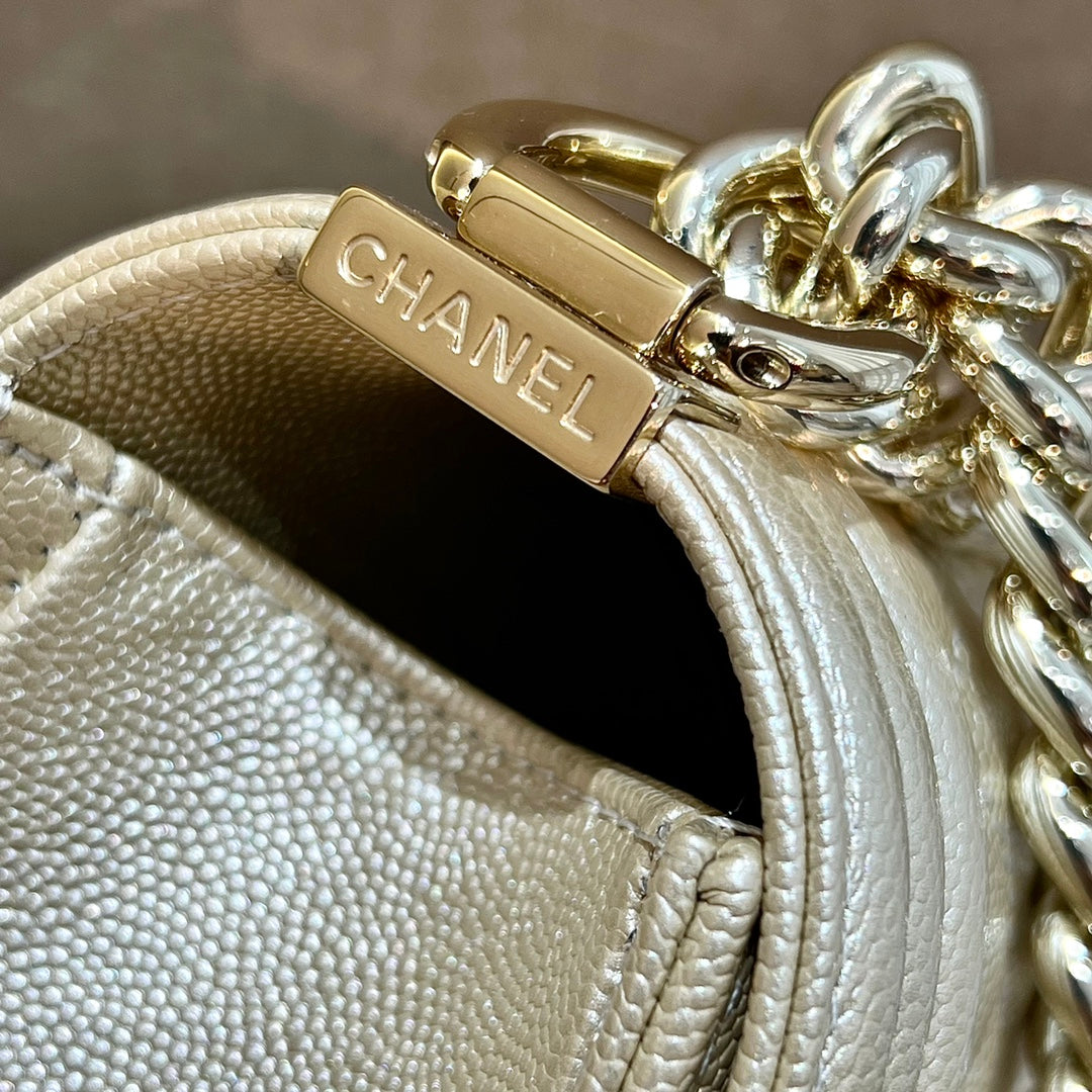 CH SMALL BOY HANDBAG 20 Small Grained Calfskin Champagne Gold