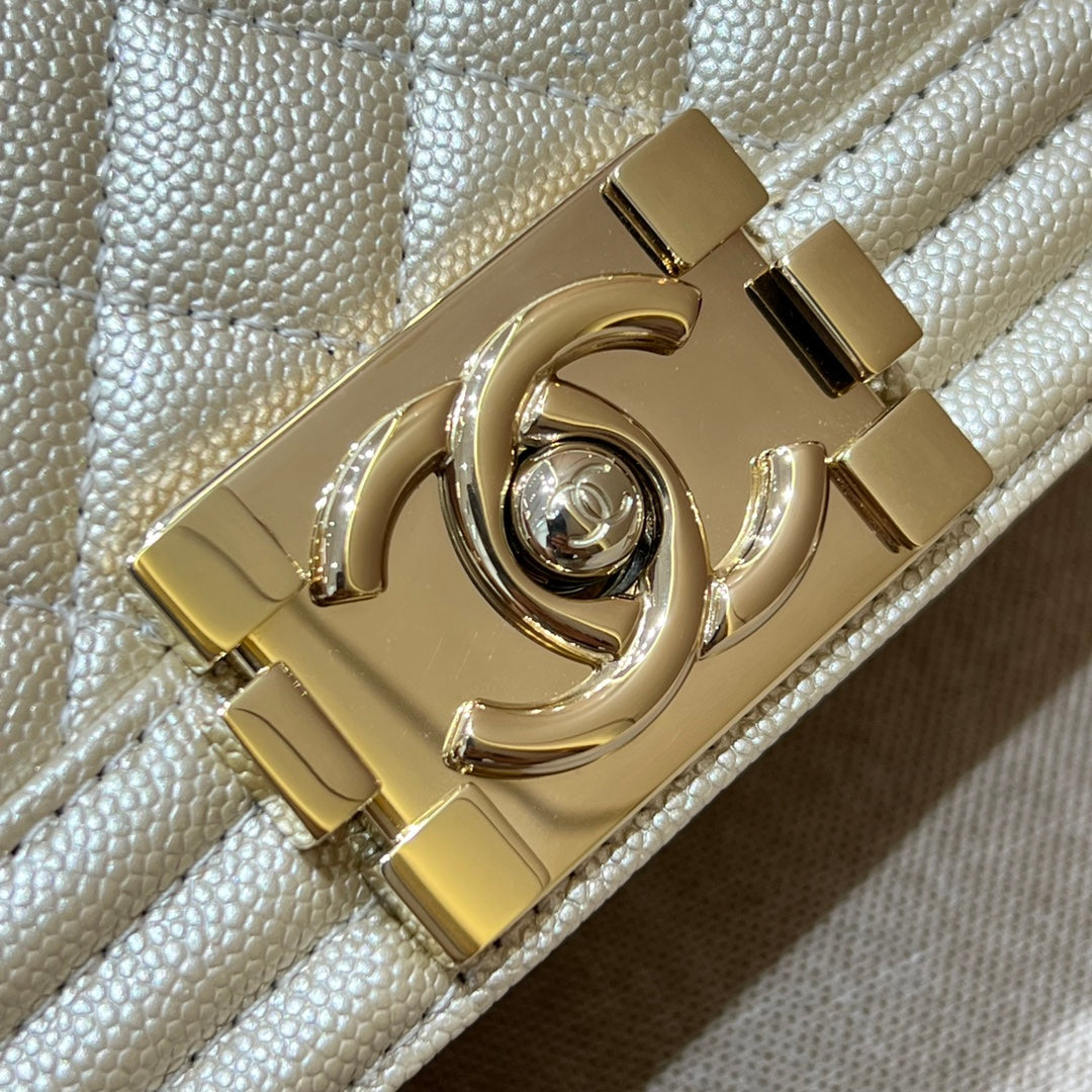 CH SMALL BOY HANDBAG 20 Small Grained Calfskin Champagne Gold