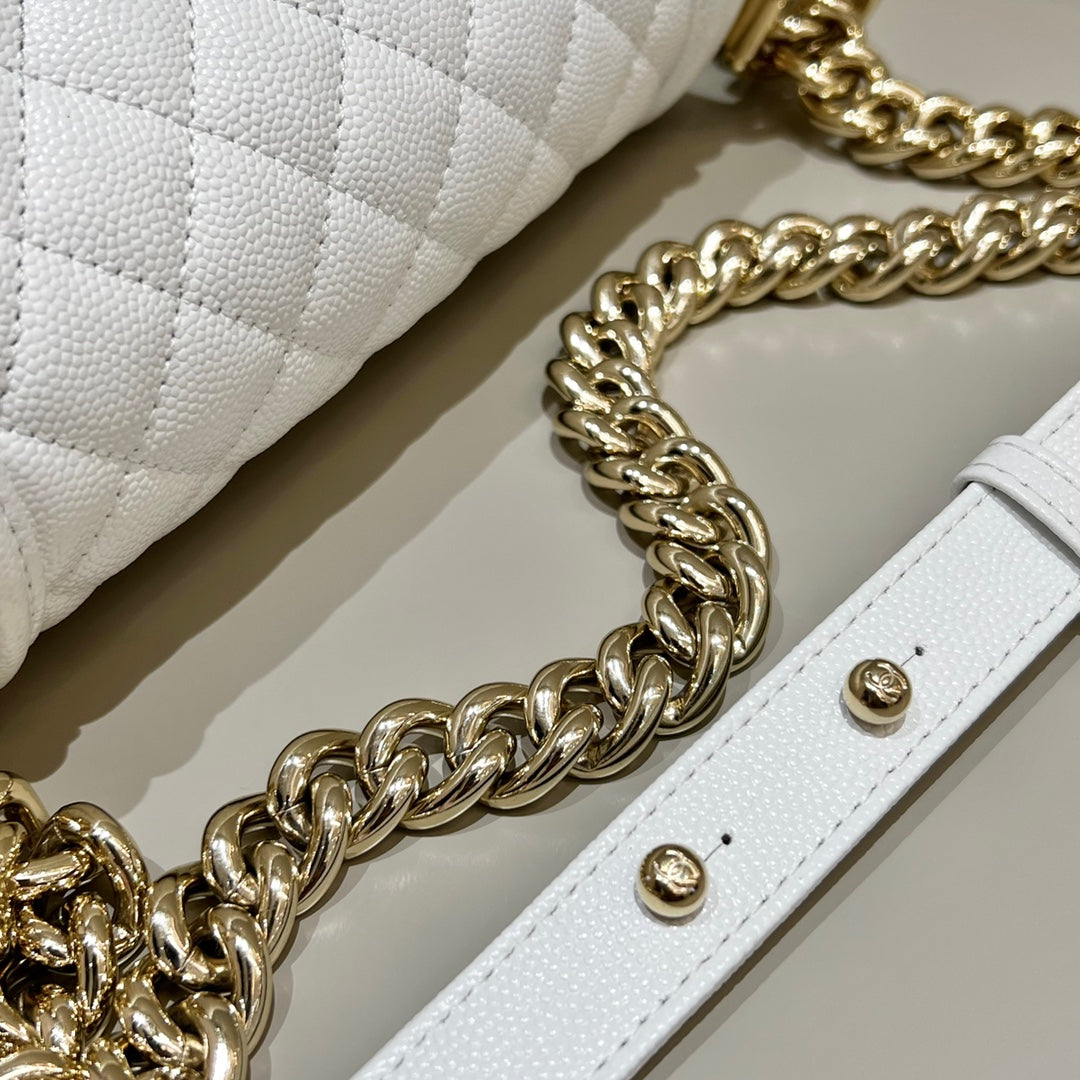 CH SMALL BOY HANDBAG 20 Small Grained Calfskin White