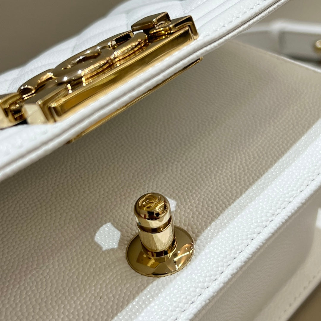 CH SMALL BOY HANDBAG 20 Small Grained Calfskin White