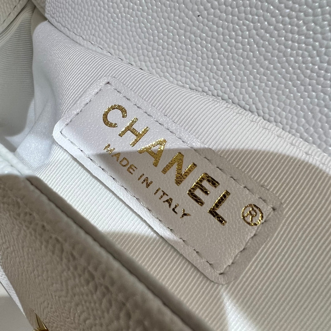 CH SMALL BOY HANDBAG 20 Small Grained Calfskin White