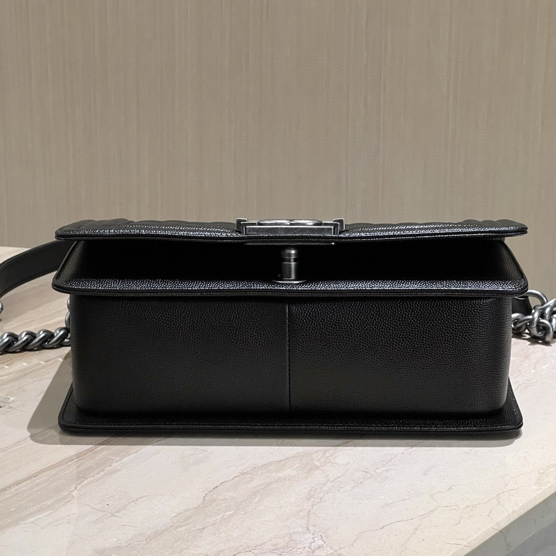 CH BOY HANDBAG 25 Small Grained Calfskin Black