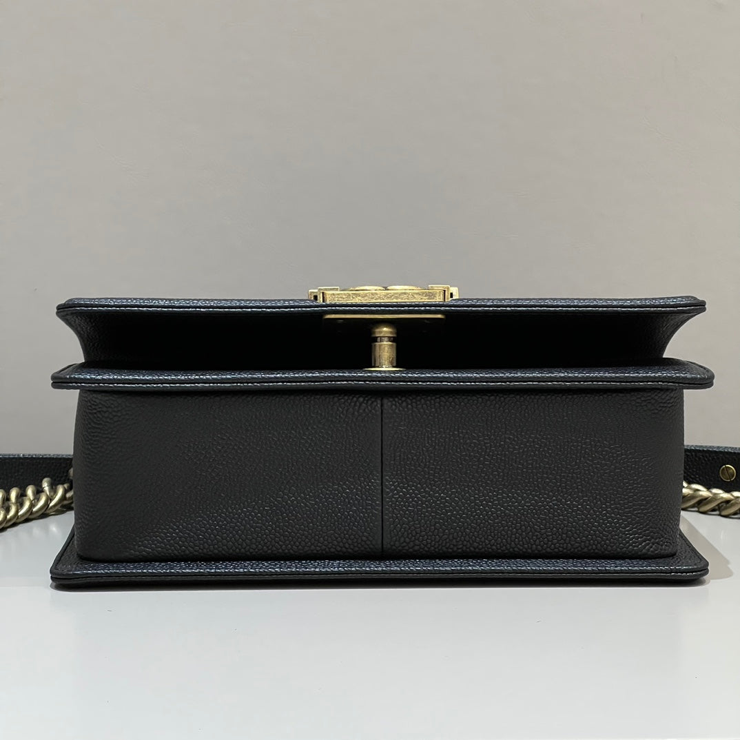 CH BOY HANDBAG 25 Grained Calfskin Black