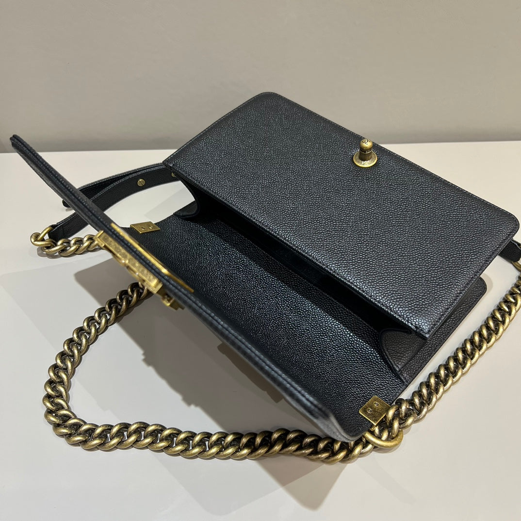 CH BOY HANDBAG 25 Grained Calfskin Black