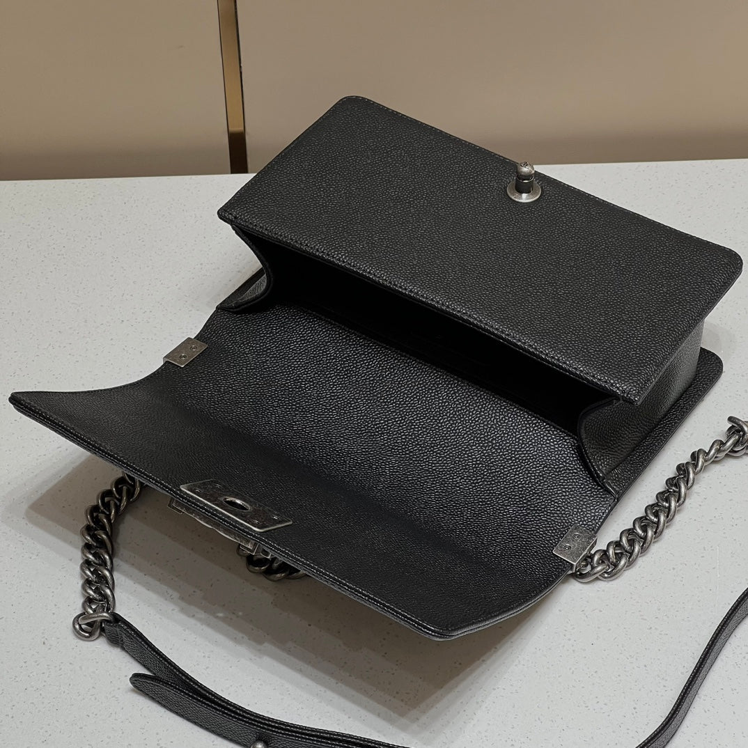 CH BOY HANDBAG 25 Grained Calfskin Black