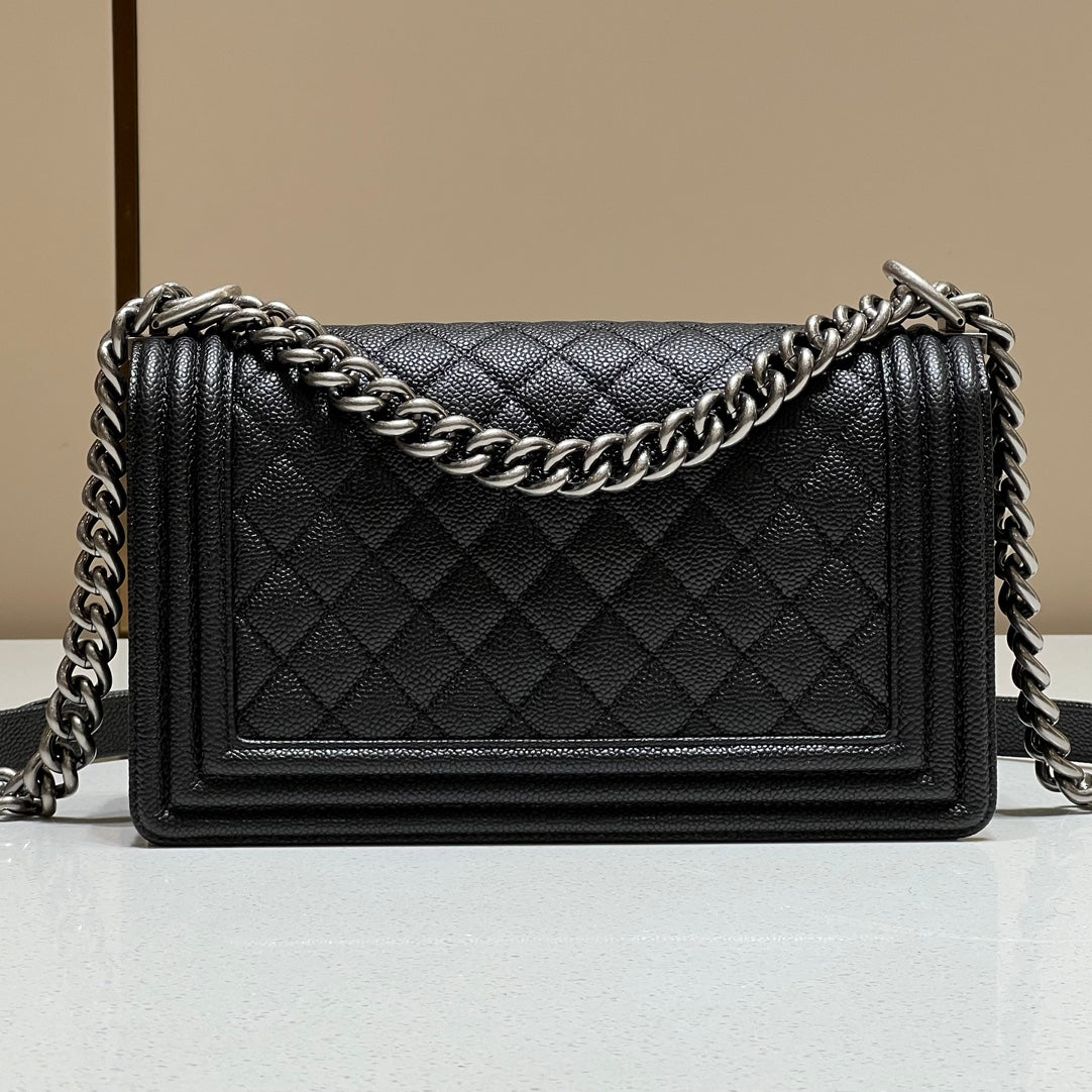 CH BOY HANDBAG 25 Grained Calfskin Black