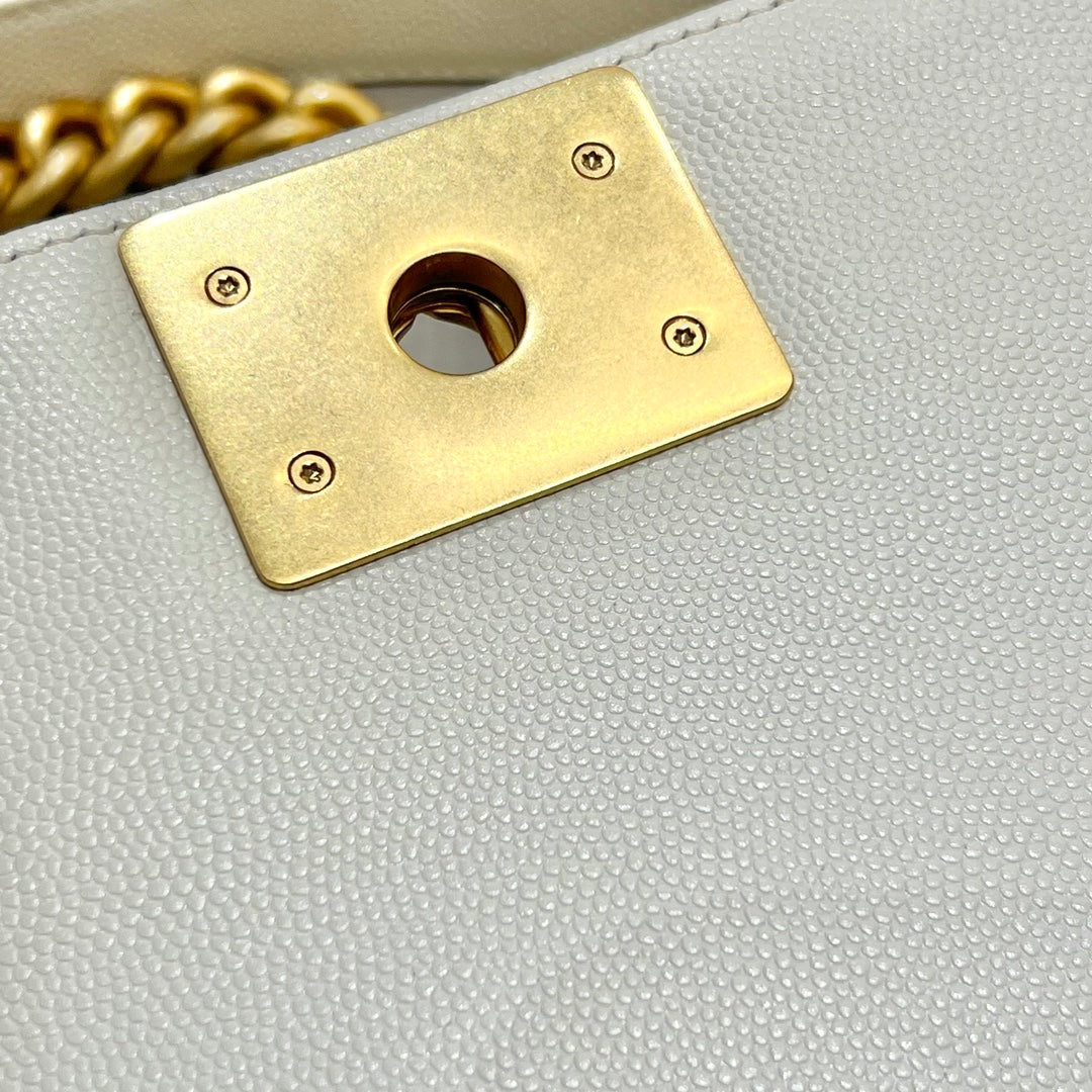 CH BOY HANDBAG 25 Small Grained Calfskin Ivory White