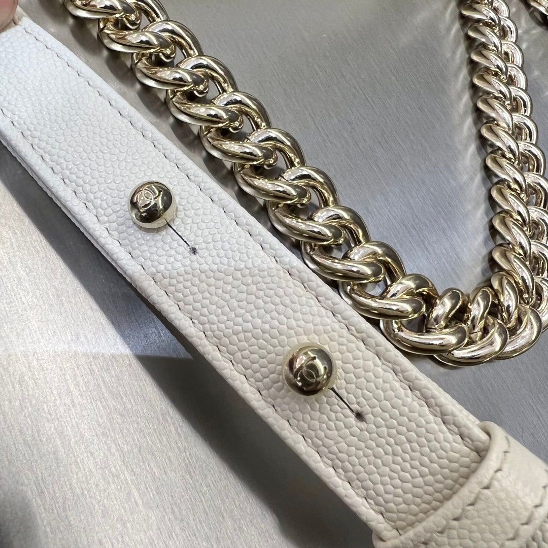 CH BOY HANDBAG 25 Small Grained Calfskin Ivory White