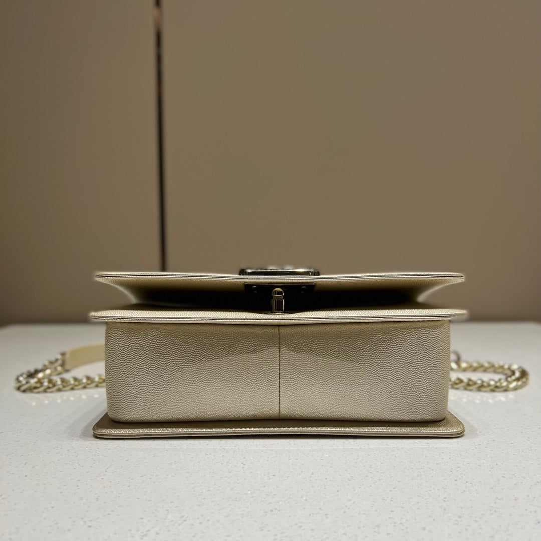 CH BOY HANDBAG 25 Small Grained Calfskin Champagne Gold