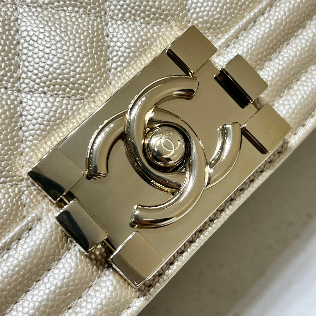 CH BOY HANDBAG 25 Small Grained Calfskin Champagne Gold