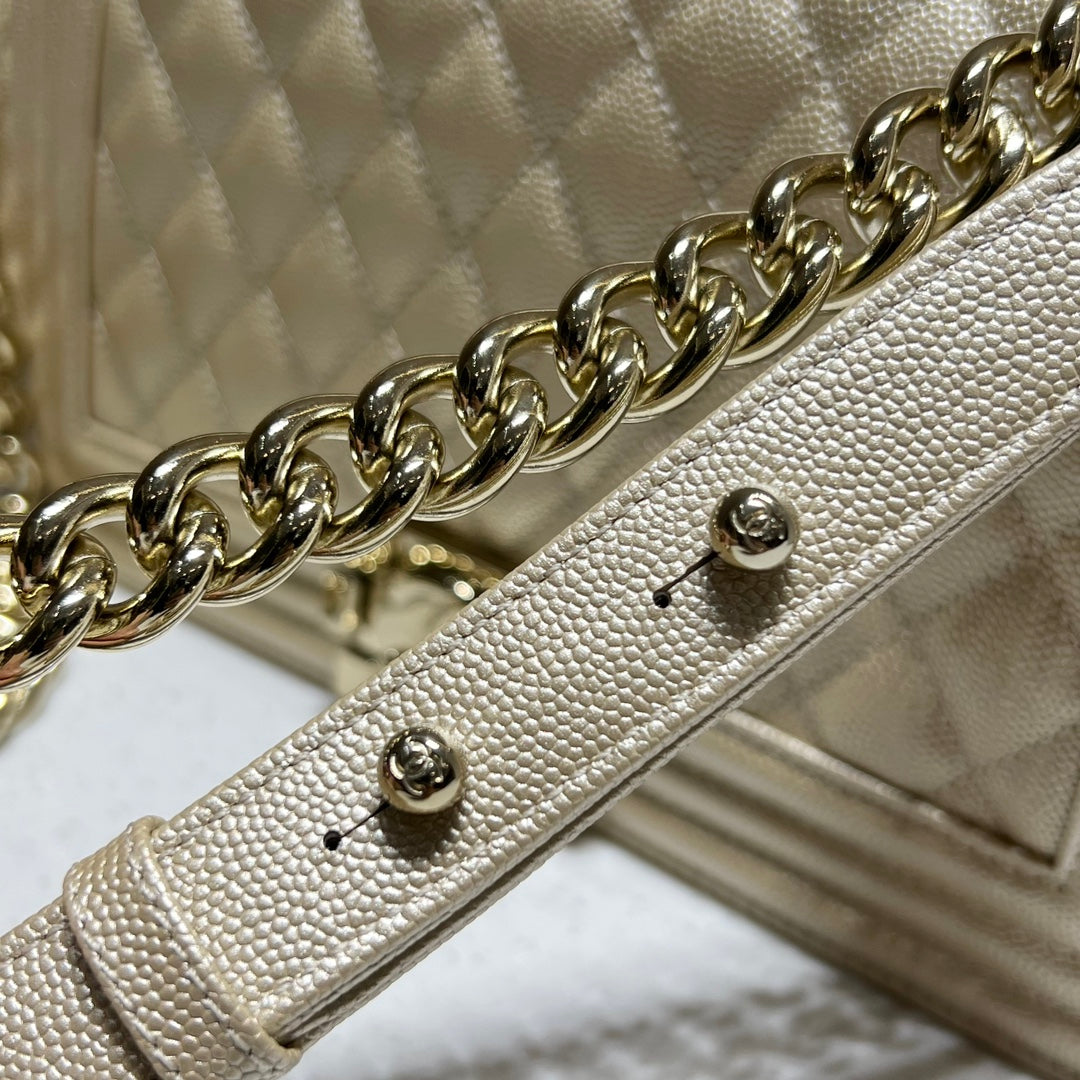 CH BOY HANDBAG 25 Small Grained Calfskin Champagne Gold