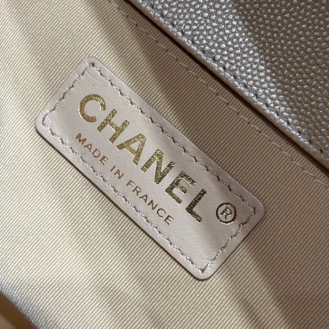 CH BOY HANDBAG 25 Small Grained Calfskin Champagne Gold