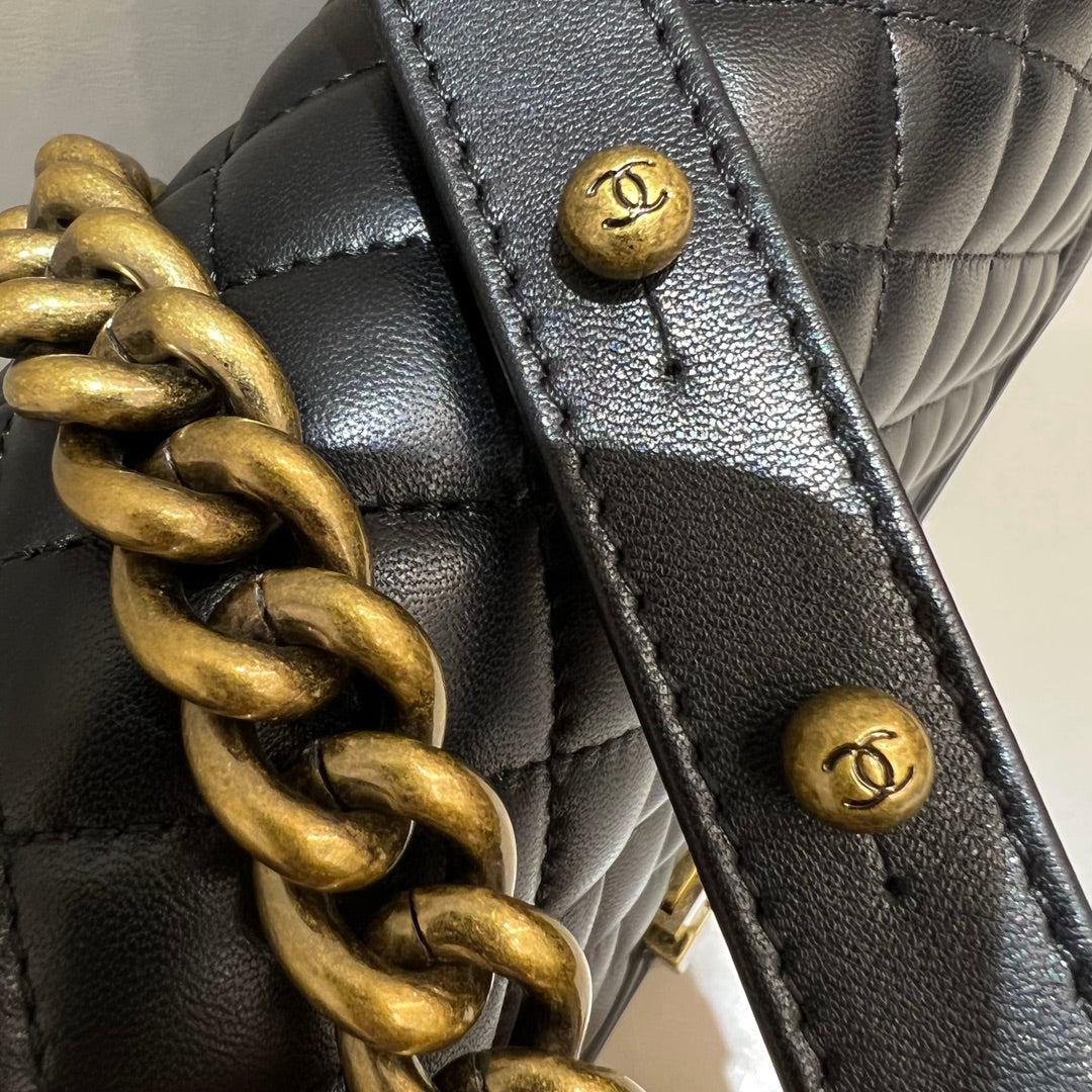 CH BOY HANDBAG 25  Lambskin Black