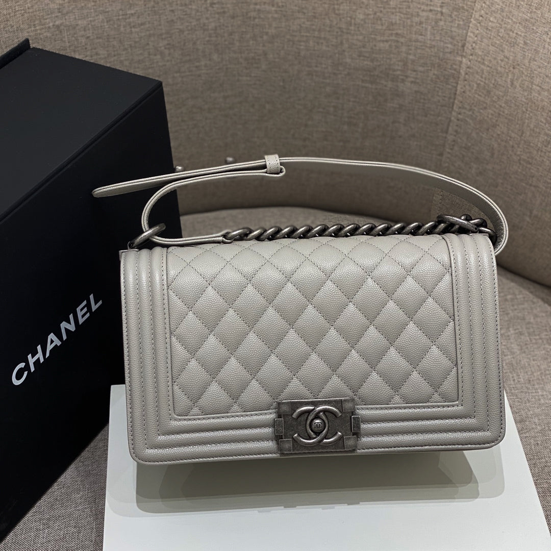 CH BOY HANDBAG 25 Small Grained Calfskin Elephant Gray