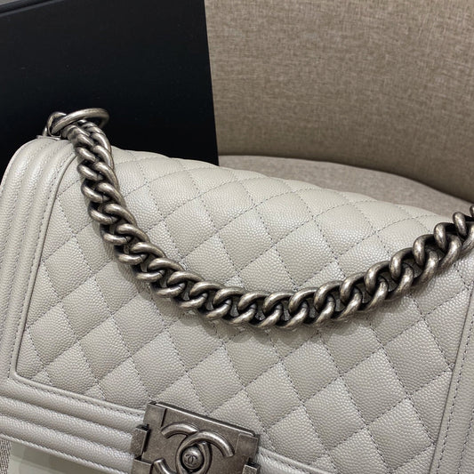 CH BOY HANDBAG 25 Small Grained Calfskin Elephant Gray