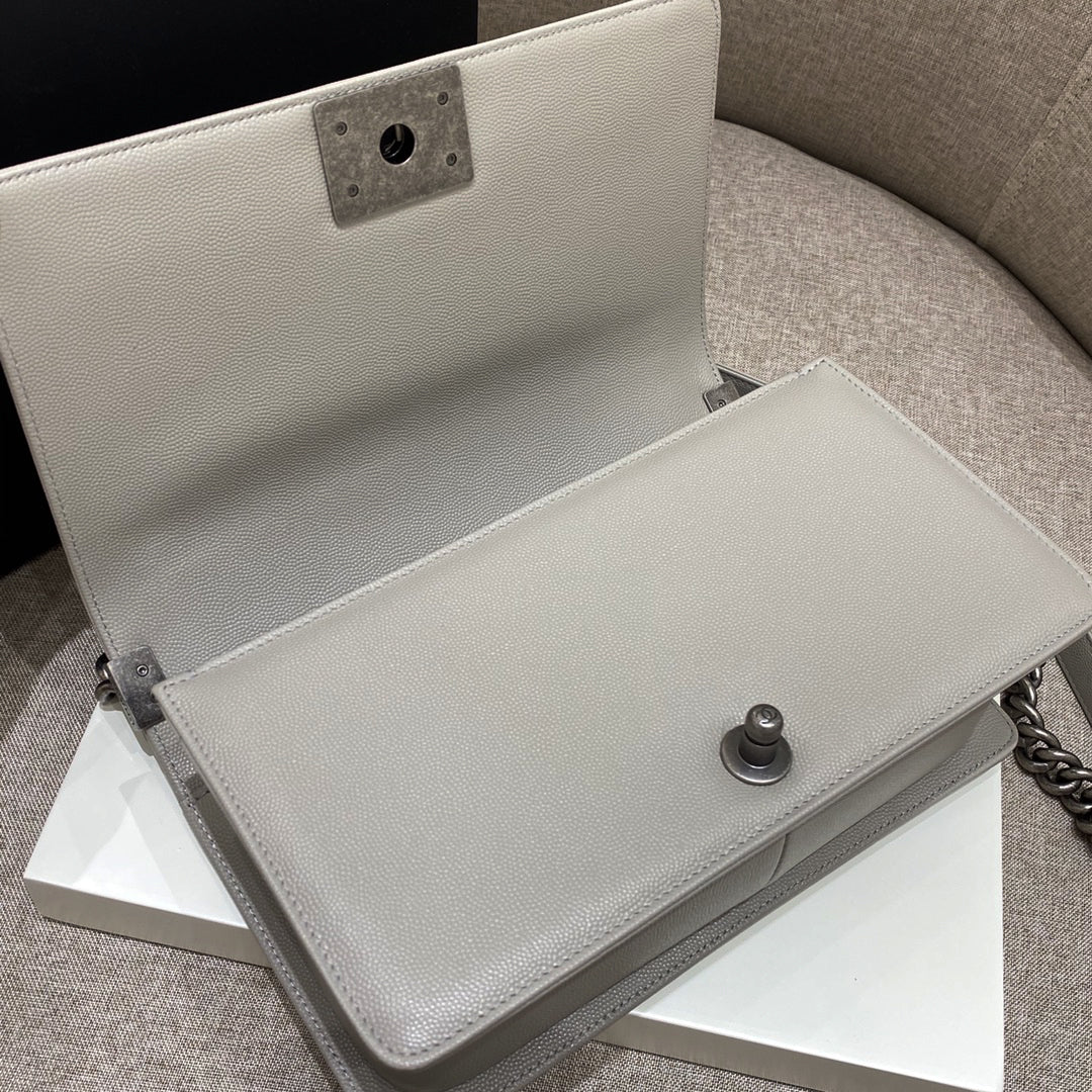 CH BOY HANDBAG 25 Small Grained Calfskin Elephant Gray