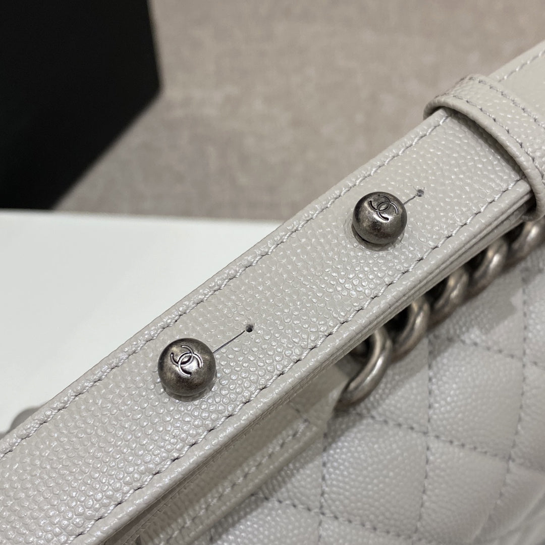 CH BOY HANDBAG 25 Small Grained Calfskin Elephant Gray