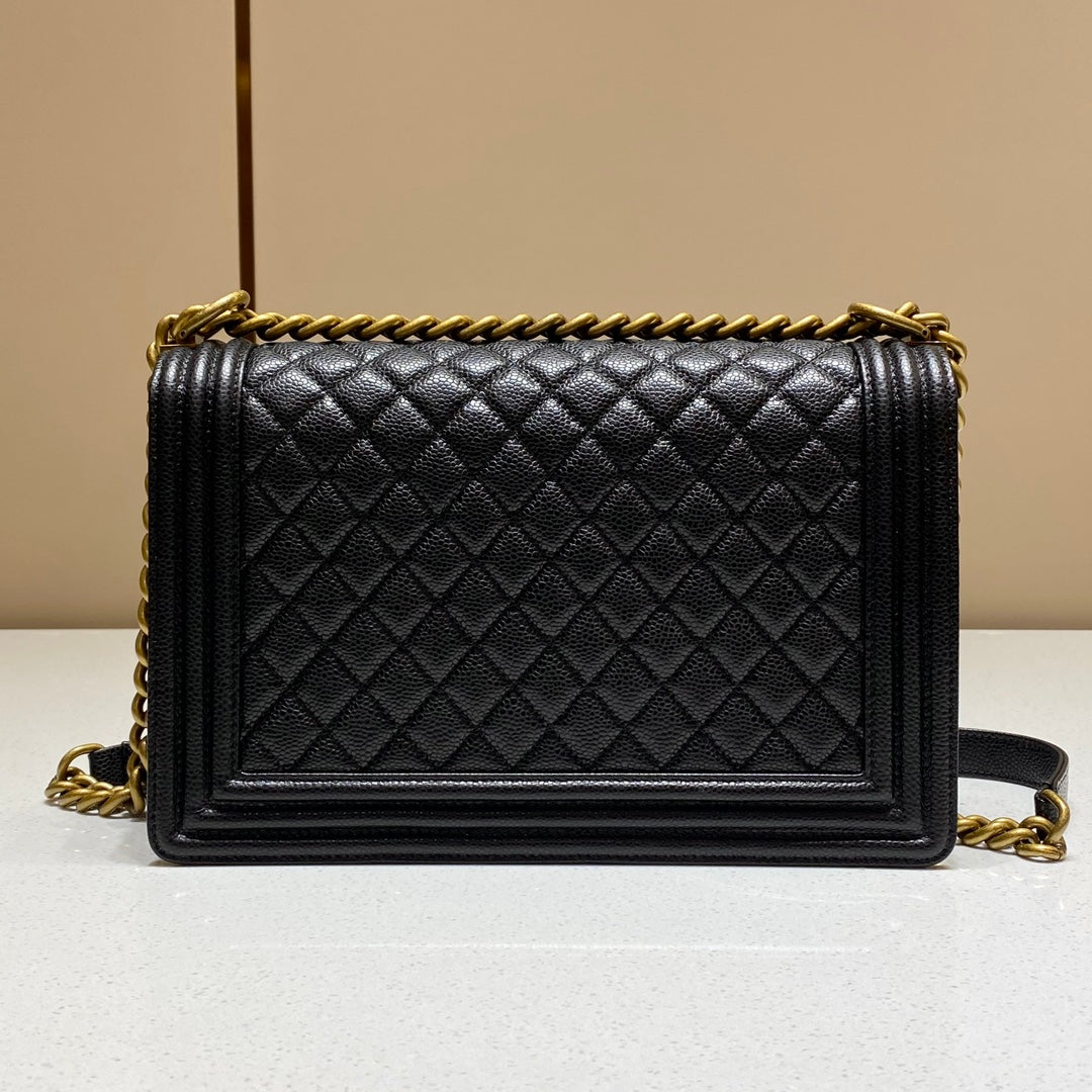 CH LARGE BOY HANDBAG 28  Grained Calfskin Black