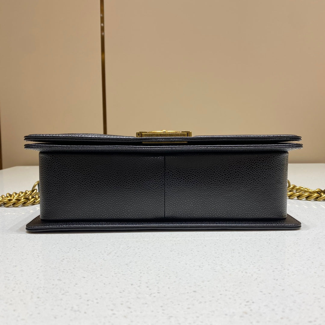 CH LARGE BOY HANDBAG 28  Grained Calfskin Black