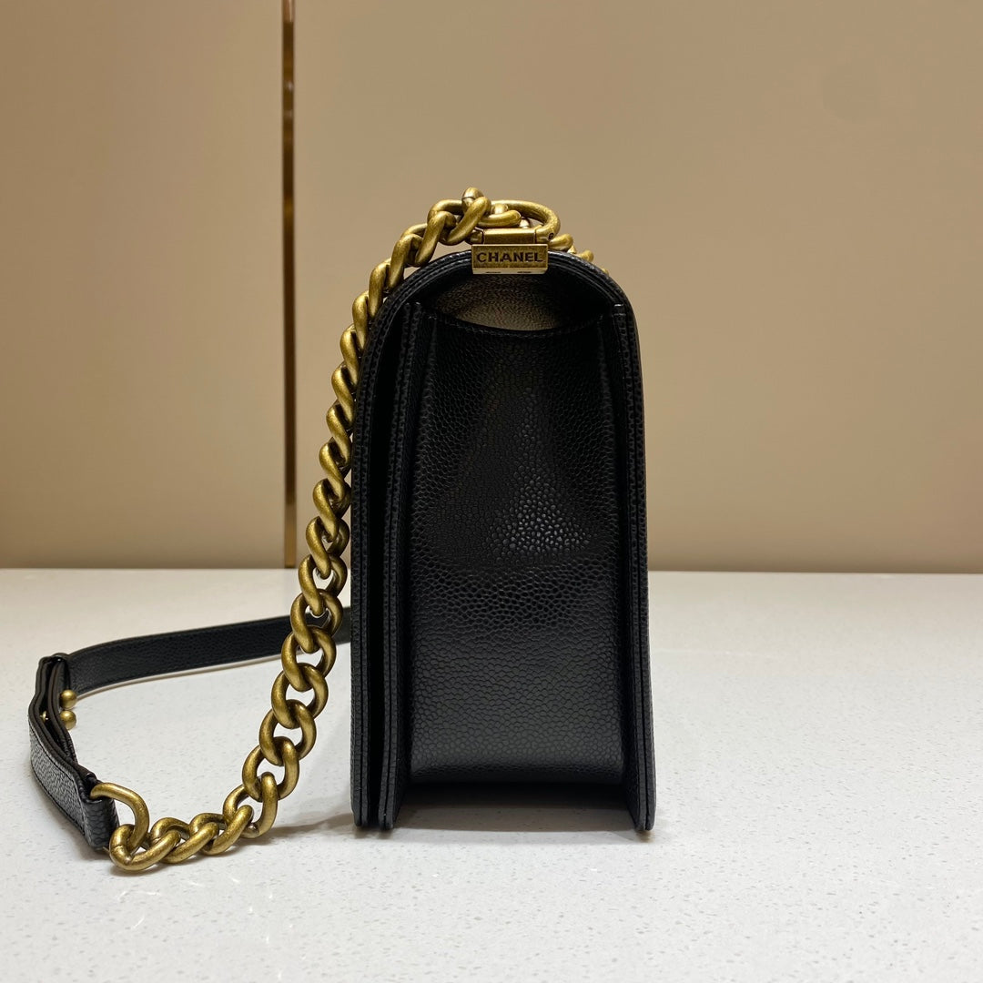 CH LARGE BOY HANDBAG 28  Grained Calfskin Black