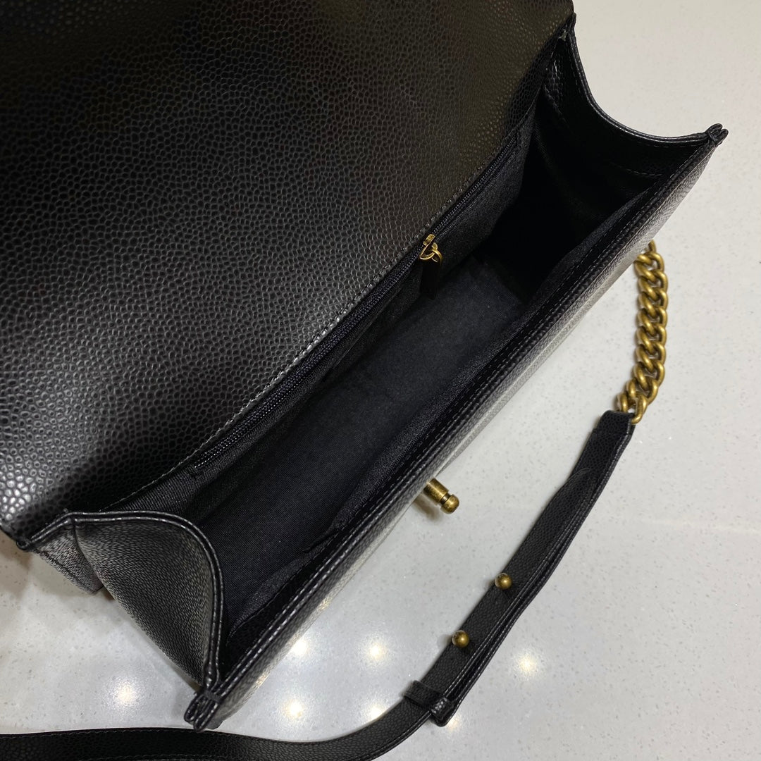 CH LARGE BOY HANDBAG 28  Grained Calfskin Black