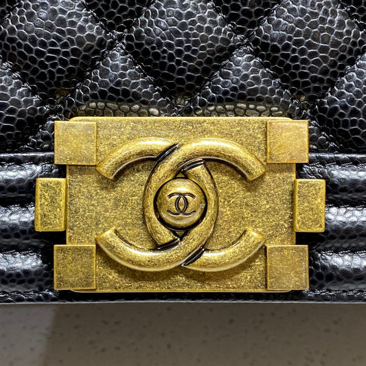 CH LARGE BOY HANDBAG 28  Grained Calfskin Black