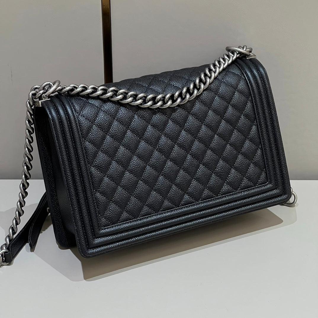 CH LARGE BOY HANDBAG 28  Grained Calfskin Black