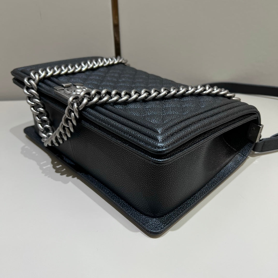 CH LARGE BOY HANDBAG 28  Grained Calfskin Black