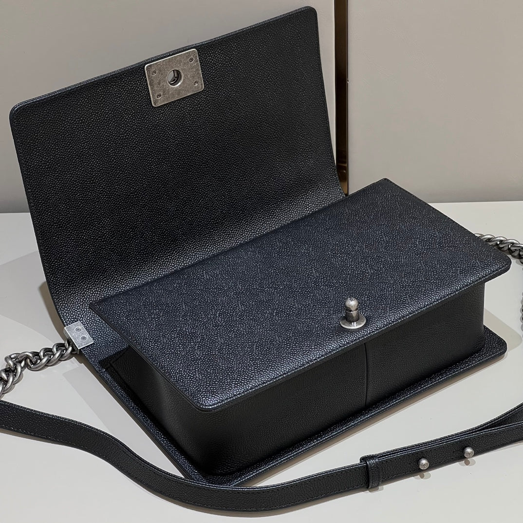 CH LARGE BOY HANDBAG 28  Grained Calfskin Black