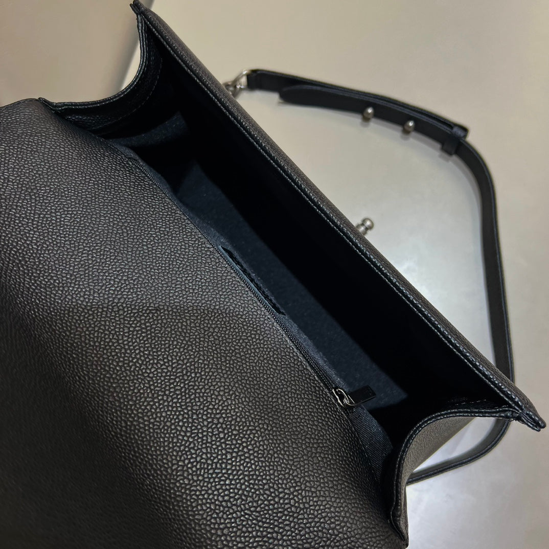 CH LARGE BOY HANDBAG 28  Grained Calfskin Black