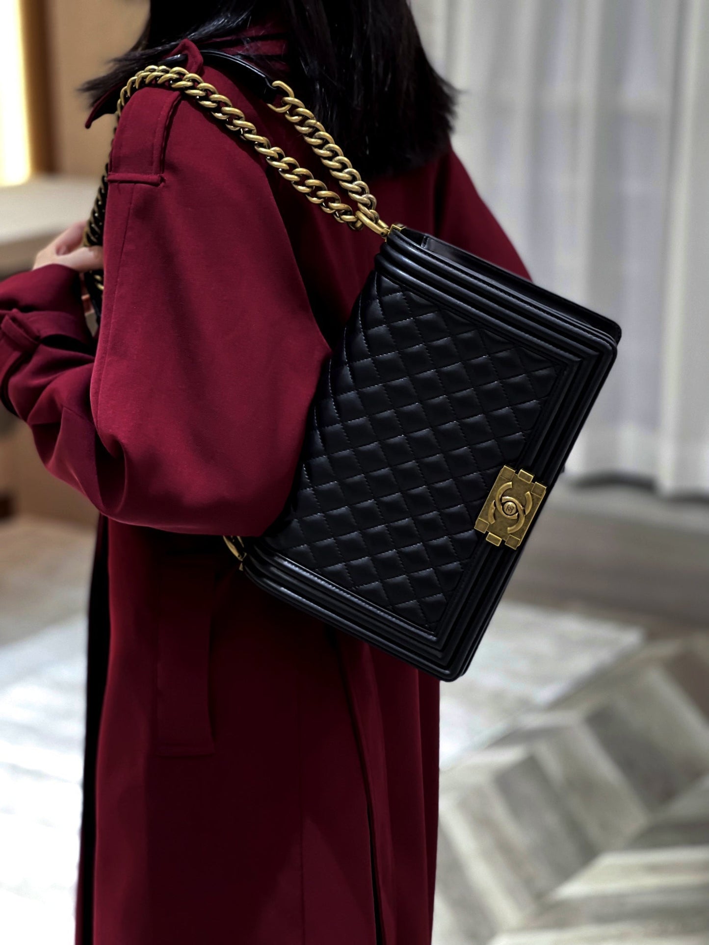 CH LARGE BOY HANDBAG 28  Lambskin Black