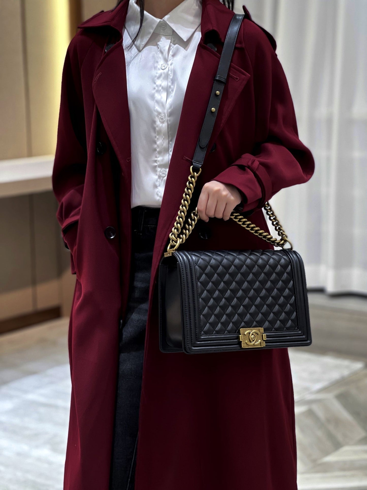 CH LARGE BOY HANDBAG 28  Lambskin Black