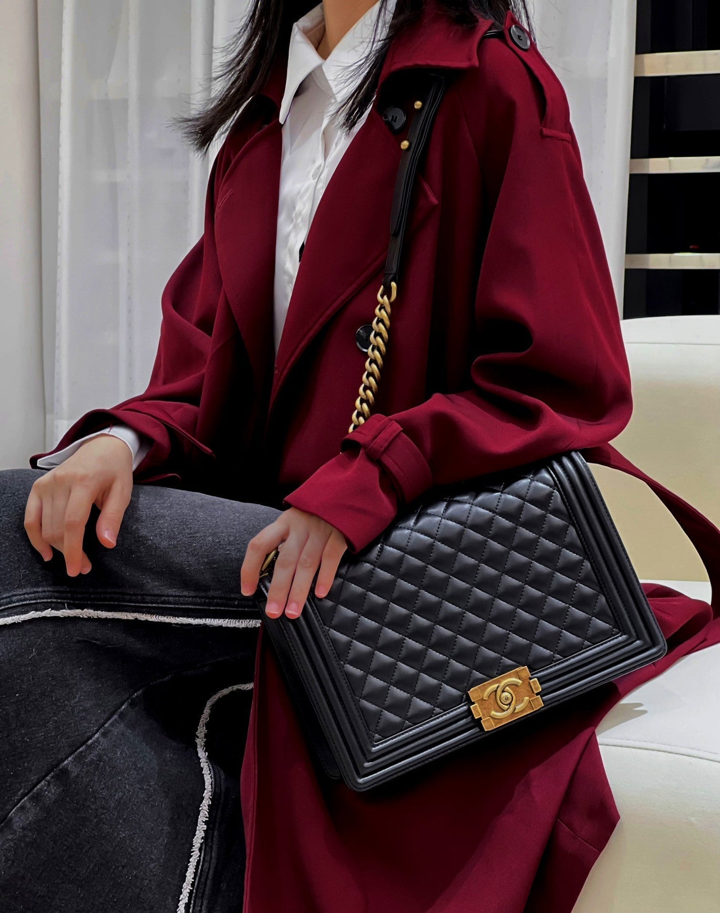 CH LARGE BOY HANDBAG 28  Lambskin Black