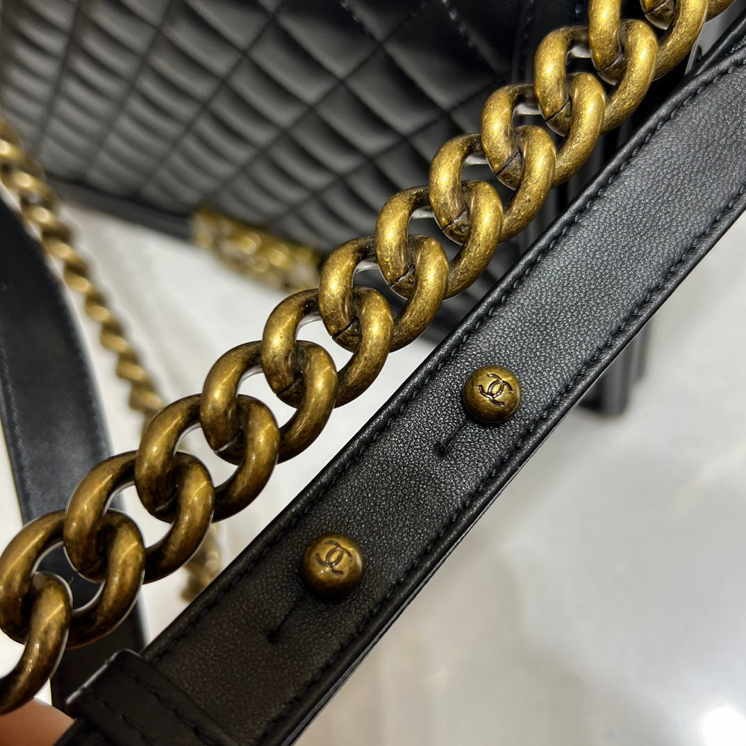 CH LARGE BOY HANDBAG 28  Lambskin Black