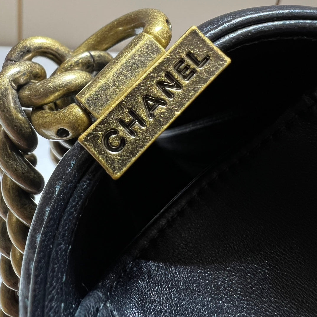 CH LARGE BOY HANDBAG 28  Lambskin Black