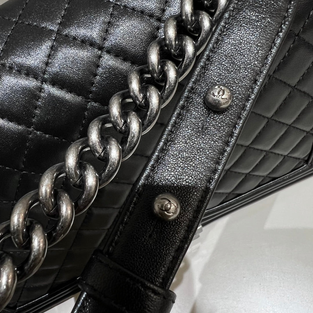 CH LARGE BOY HANDBAG 28  Lambskin Black