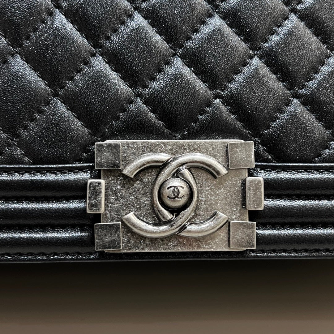 CH LARGE BOY HANDBAG 28  Lambskin Black