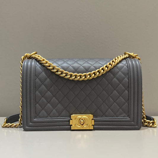 CH LARGE BOY HANDBAG 28  Grained Calfskin High-grade gray