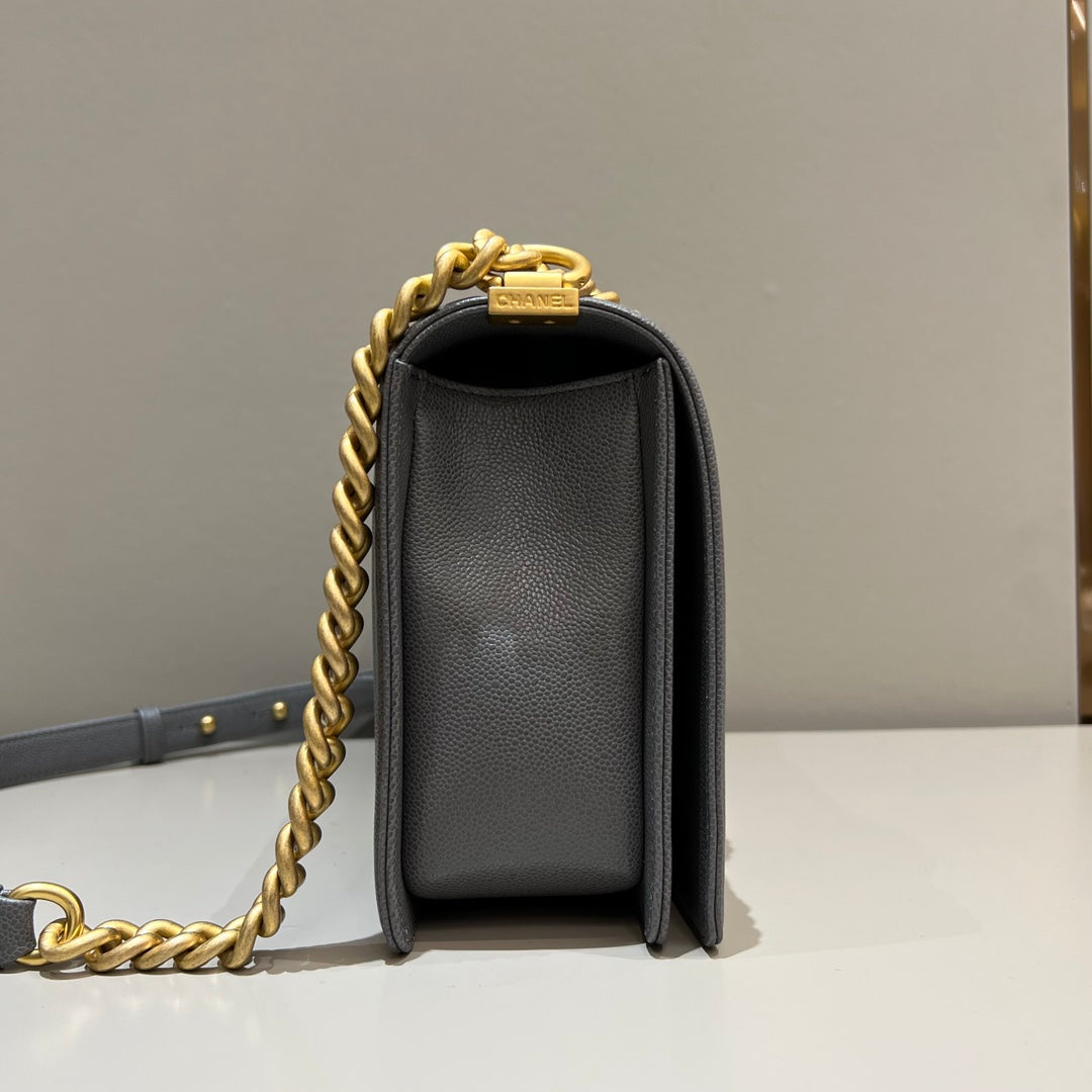 CH LARGE BOY HANDBAG 28  Grained Calfskin High-grade gray