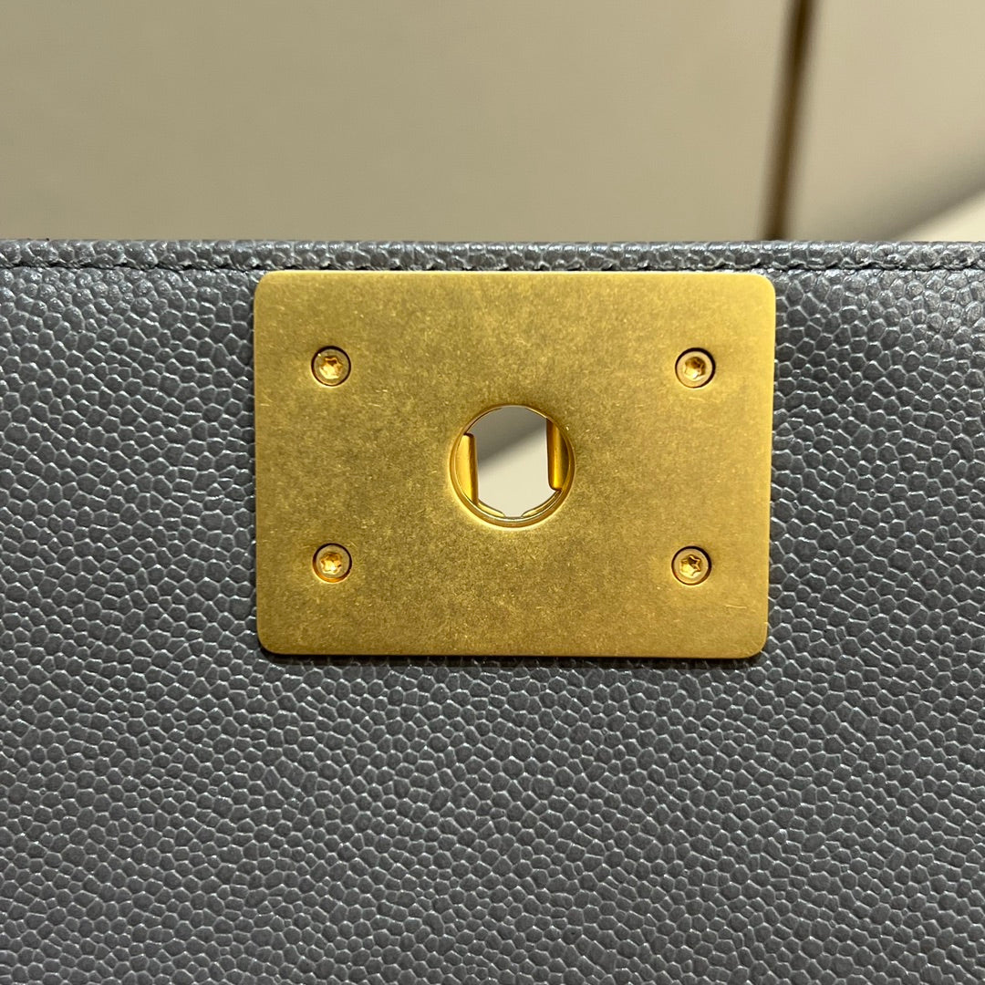 CH LARGE BOY HANDBAG 28  Grained Calfskin High-grade gray