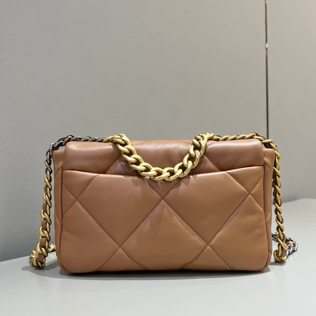 CH 19 HANDBAG 26  Lambskin Gold Brown