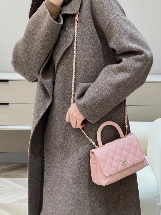 CH  MINI FLAP BAG WITH TOP HANDLE 19  Grained Calfskin Pink