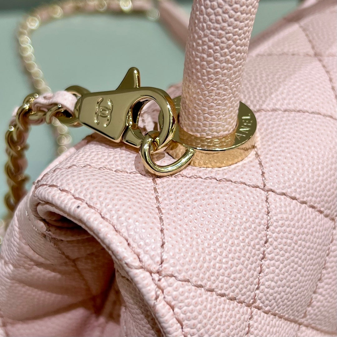 CH  MINI FLAP BAG WITH TOP HANDLE 19  Grained Calfskin Pink