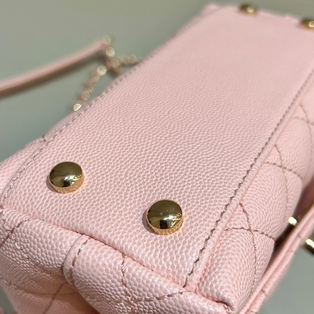 CH  MINI FLAP BAG WITH TOP HANDLE 19  Grained Calfskin Pink
