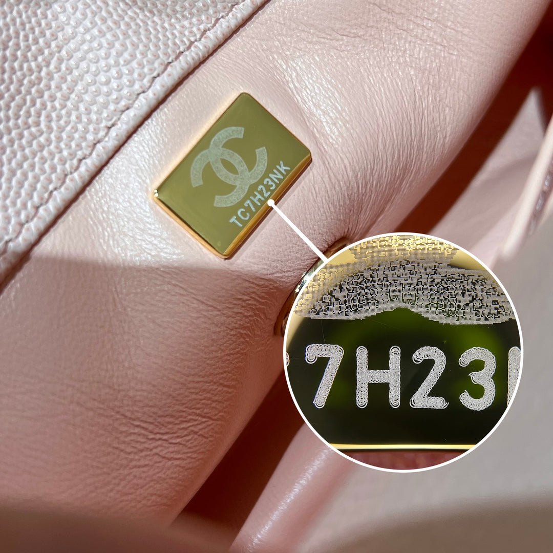 CH  MINI FLAP BAG WITH TOP HANDLE 19  Grained Calfskin Pink