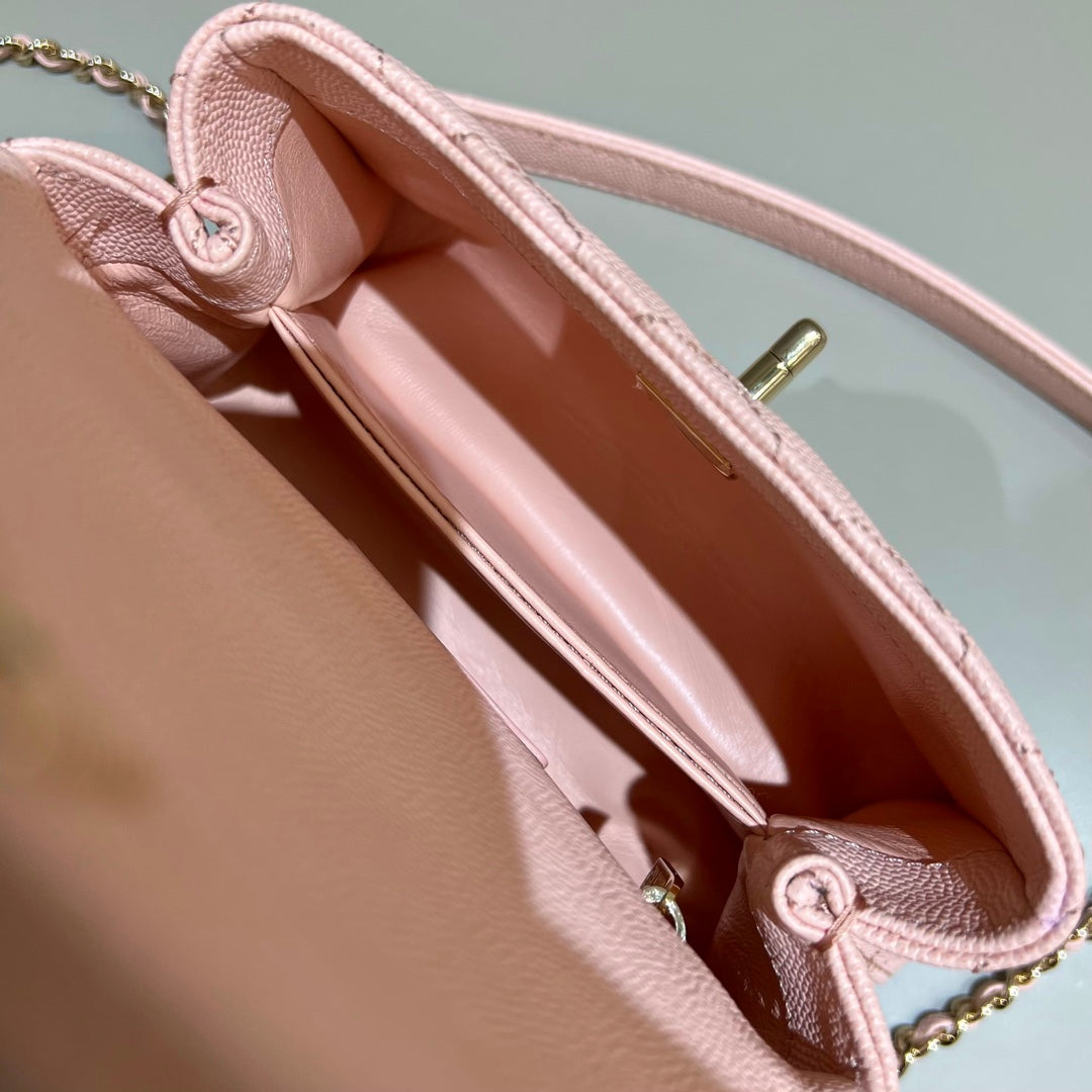 CH  MINI FLAP BAG WITH TOP HANDLE 19  Grained Calfskin Pink