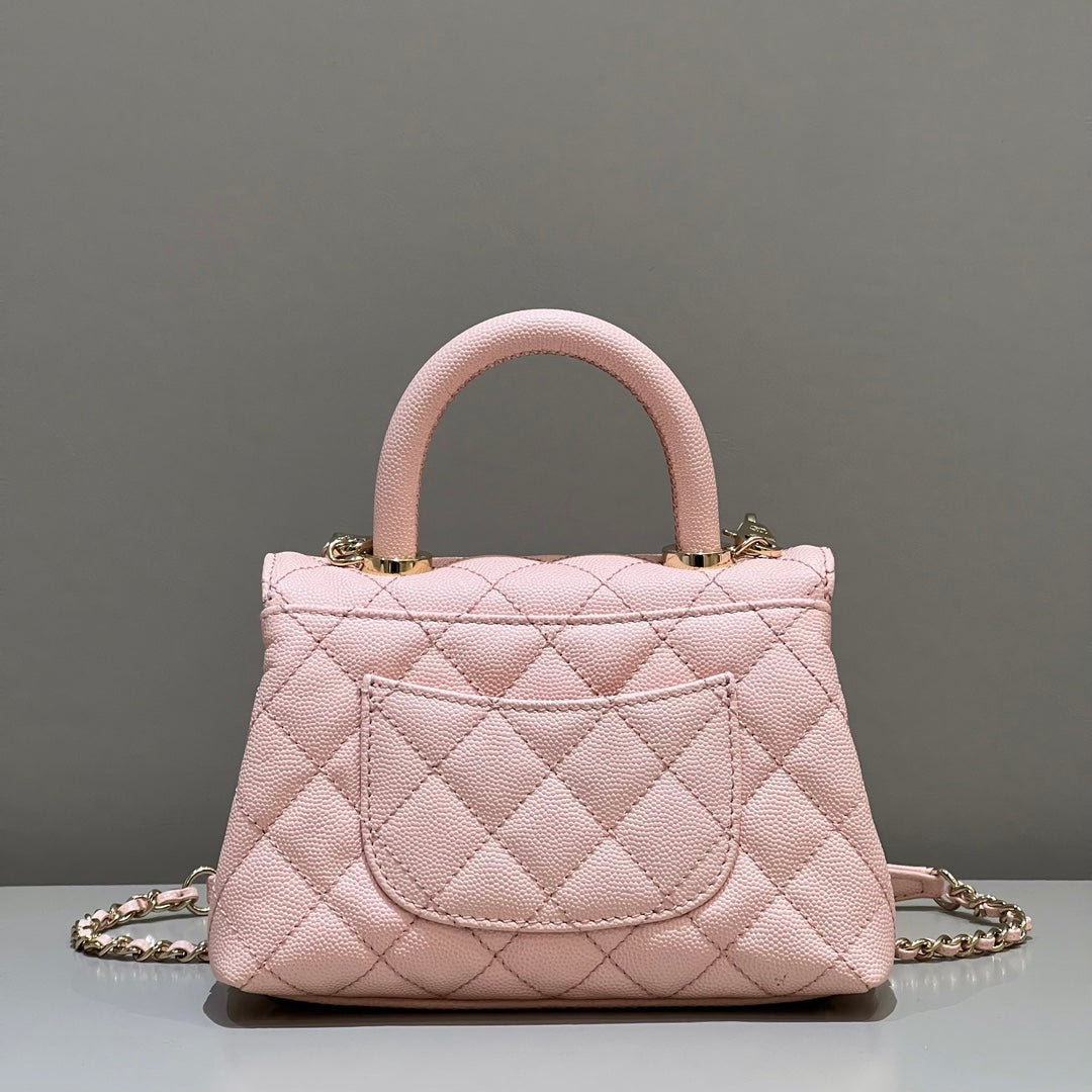 CH  MINI FLAP BAG WITH TOP HANDLE 19  Grained Calfskin Pink