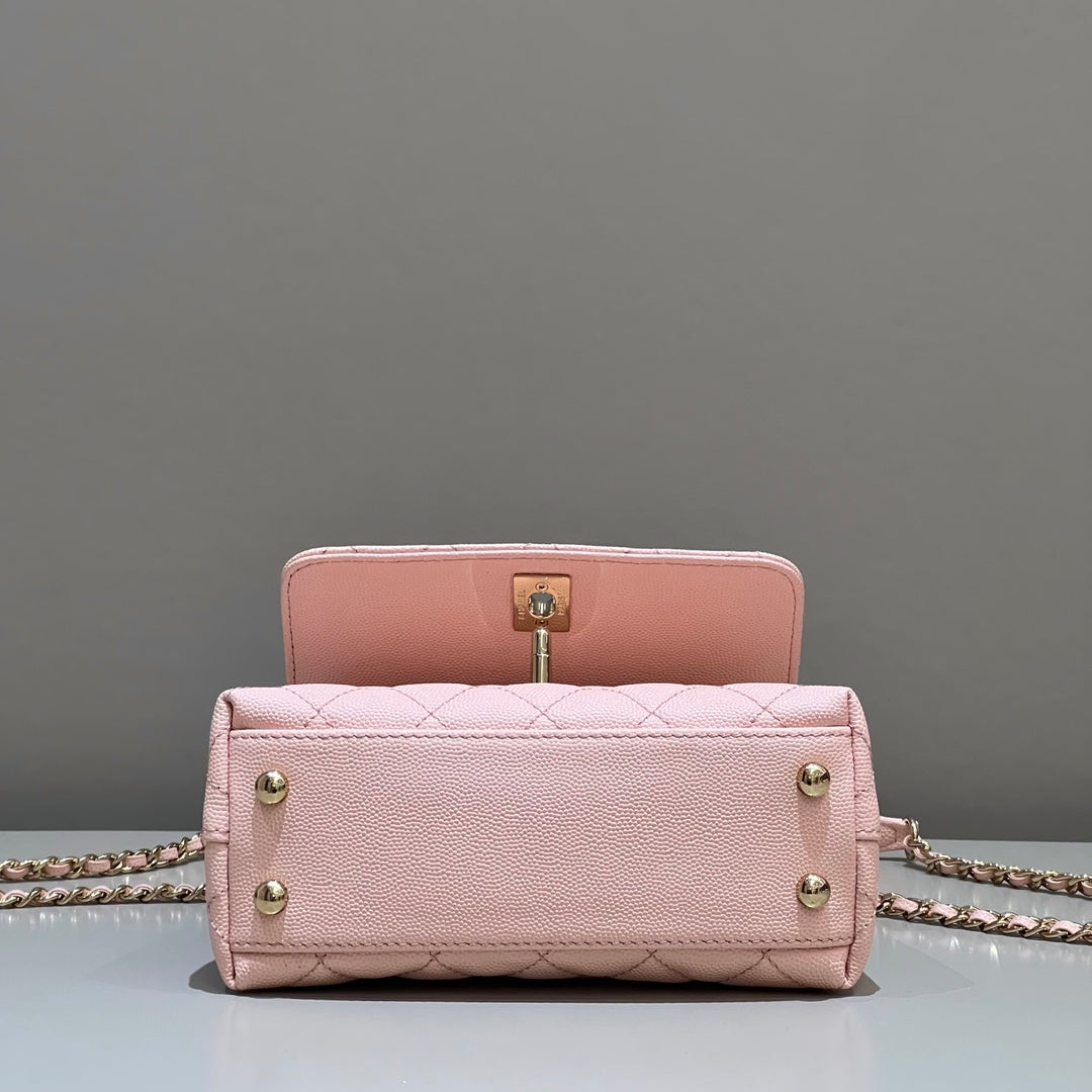 CH  MINI FLAP BAG WITH TOP HANDLE 19  Grained Calfskin Pink