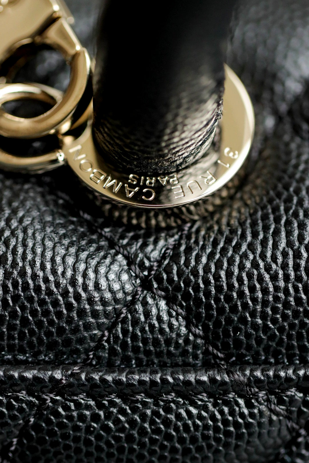 CH  MINI FLAP BAG WITH TOP HANDLE 19  Grained Calfskin Black