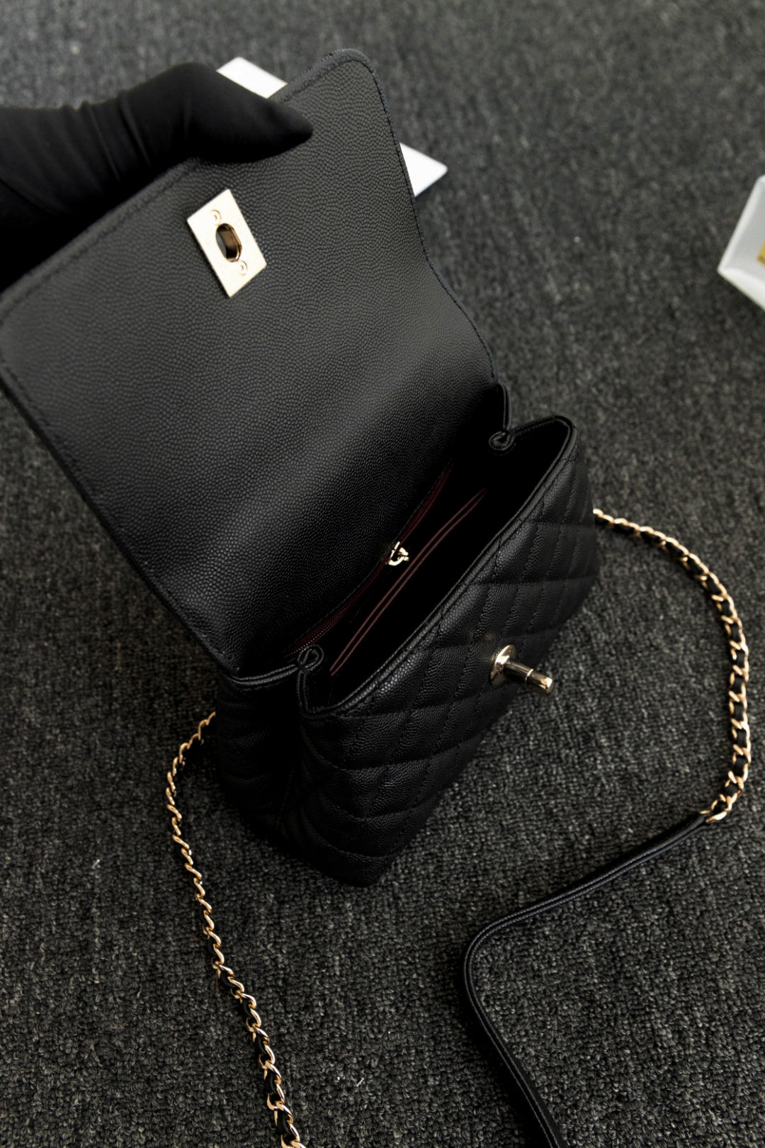 CH  MINI FLAP BAG WITH TOP HANDLE 19  Grained Calfskin Black